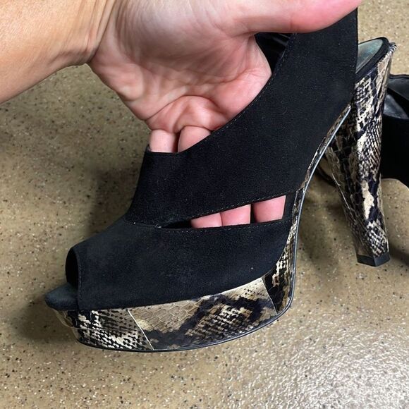 BCBGirls Worker Suede & Snake Embossed Leather Platform Slingback Heels 7.5 Blac - Picture 9 of 13